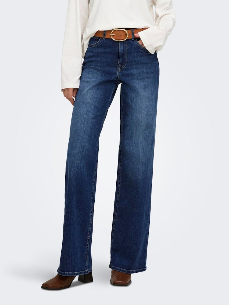 ONLY Dark Blue Madison High Waist Super Stretch Wide Leg Jeans - Image 1 of 6 ONLY Dark Blue Madison High Waist Super Stretch Wide Leg Jeans - Image 1 of 6