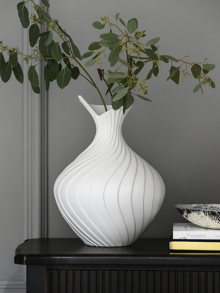 White Ceramic Pleated Large Vase - Image 1 of 4