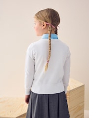 White Cotton Rich School V-Neck Cardigan (3-16yrs) - Image 3 of 8