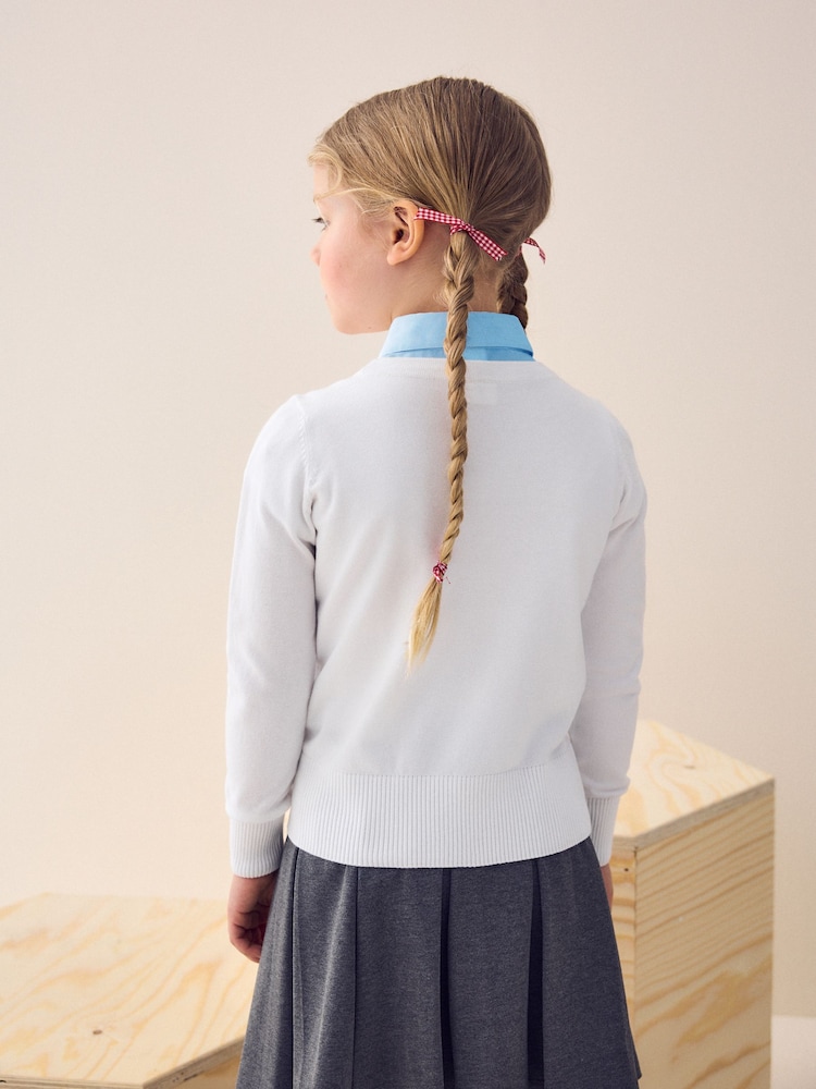 White Cotton Rich School V-Neck Cardigan (3-16yrs) - Image 3 of 9