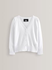 White Cotton Rich School V-Neck Cardigan (3-16yrs) - Image 5 of 8