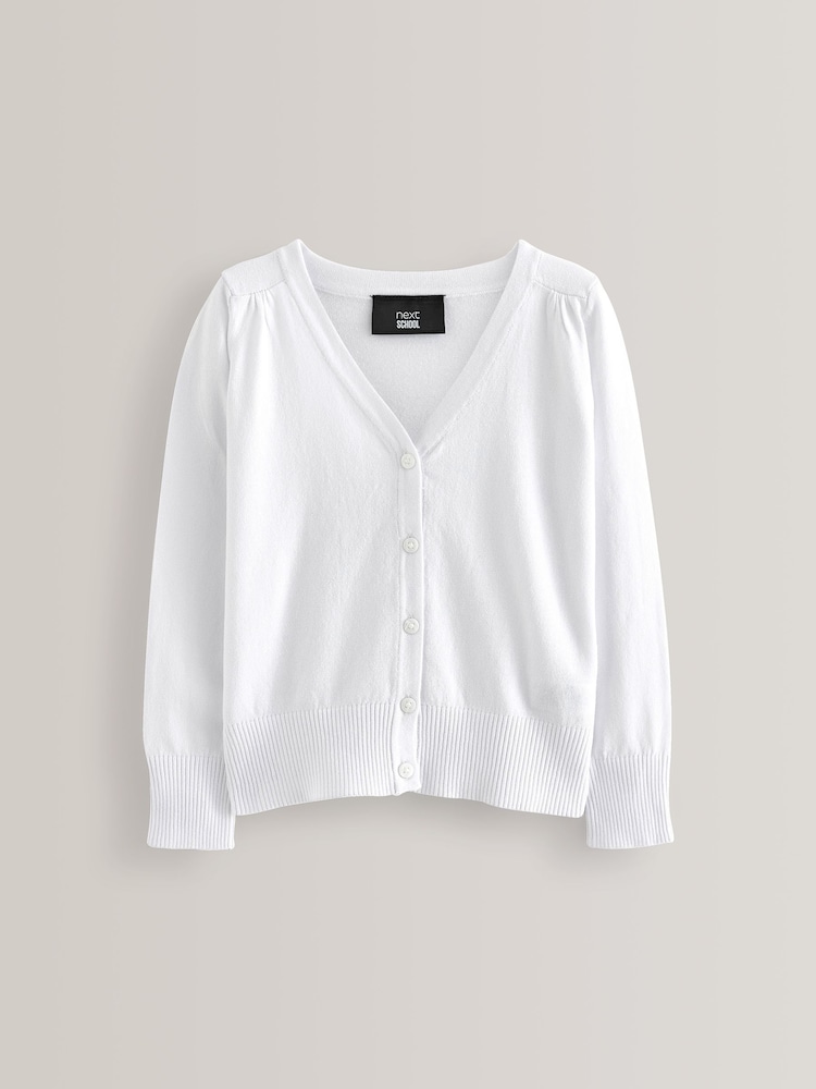 White Cotton Rich School V-Neck Cardigan (3-16yrs) - Image 5 of 9