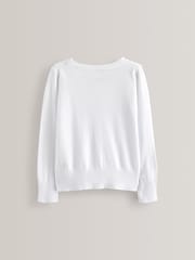 White Cotton Rich School V-Neck Cardigan (3-16yrs) - Image 6 of 8