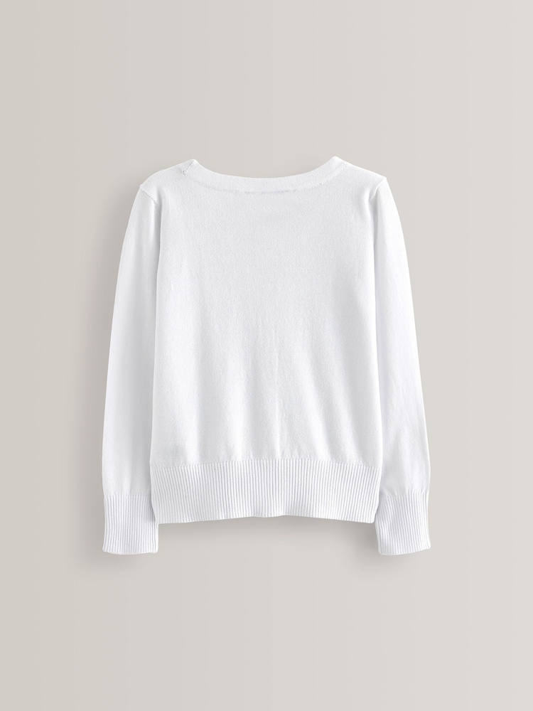 White Cotton Rich School V-Neck Cardigan (3-16yrs) - Image 6 of 9