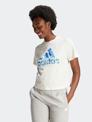 adidas White 100% Cotton Sportswear Floral Graphic Big Logo T-Shirt - Image 1 of 4
