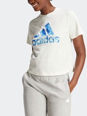 adidas White 100% Cotton Sportswear Floral Graphic Big Logo T-Shirt - Image 2 of 4