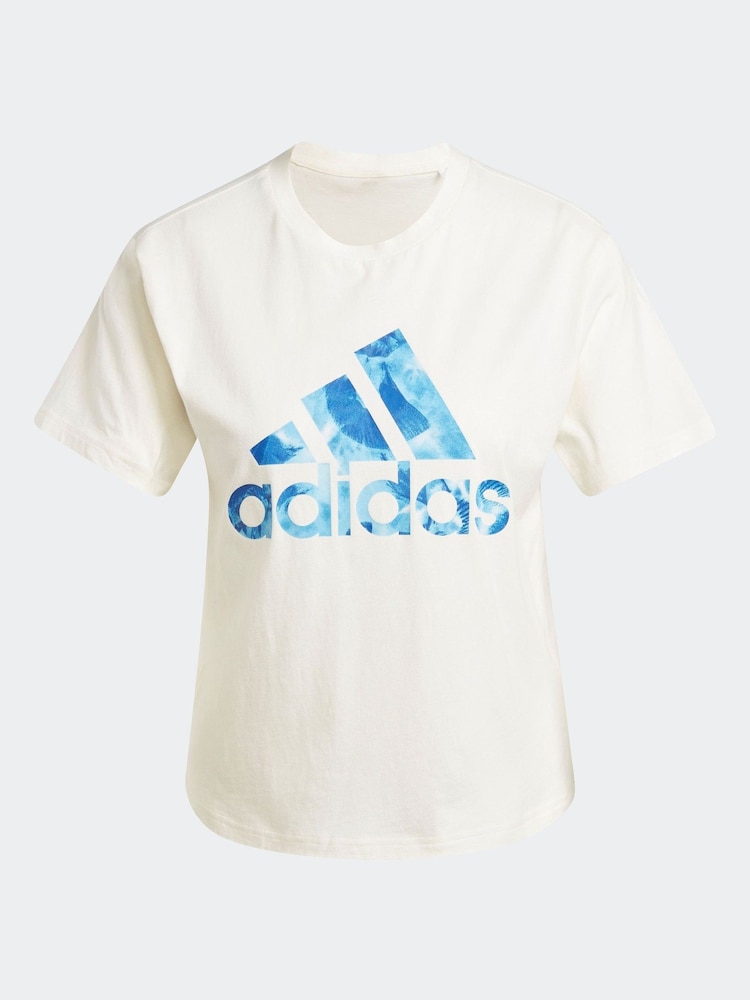 adidas White 100% Cotton Sportswear Floral Graphic Big Logo T-Shirt - Image 4 of 4