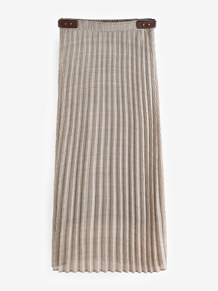 Neutral Check Midi Pleated Skirt - Image 1 of 5