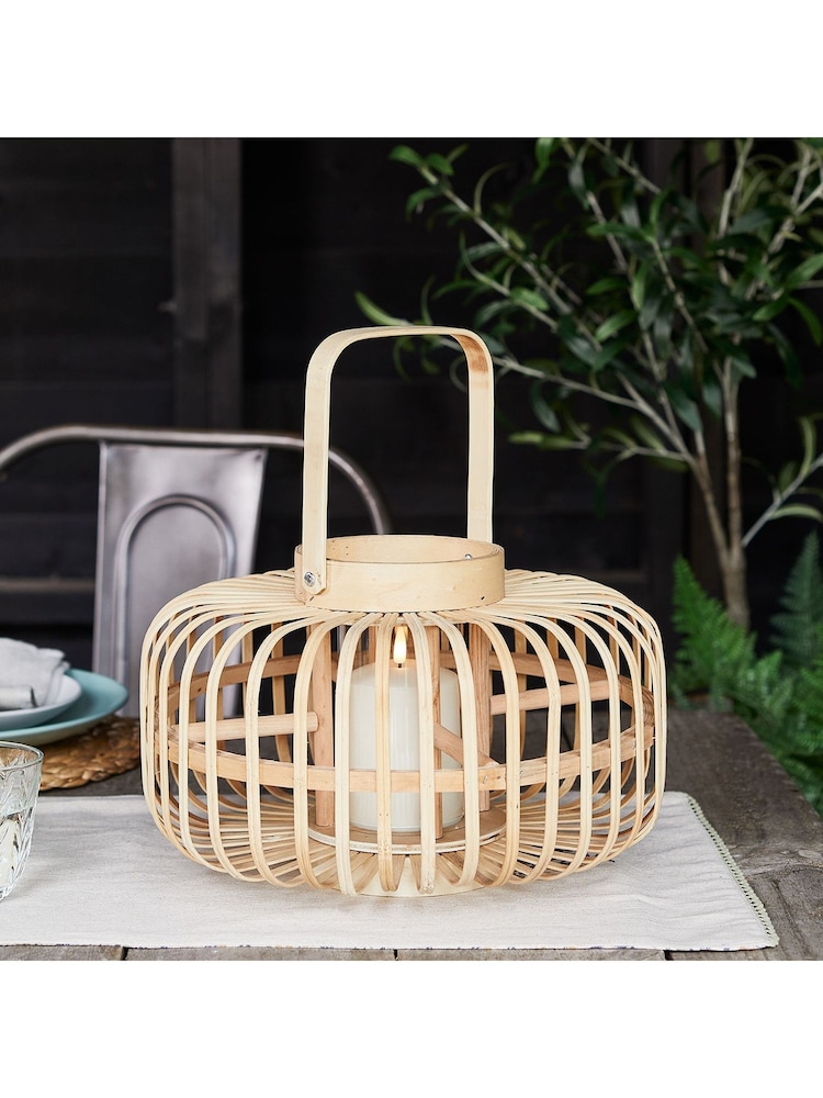 Lights4fun Natural Bamboo Garden Lantern with TruGlow® Outdoor Candle - Image 1 of 2