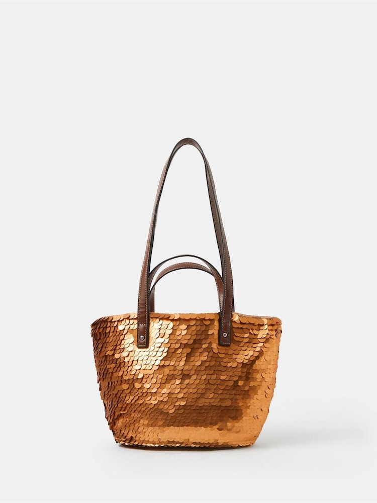Accessorize Gold Sequin Woven Beach Bag - Image 1 of 3