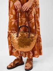 Accessorize Gold Sequin Woven Beach Bag - Image 2 of 3