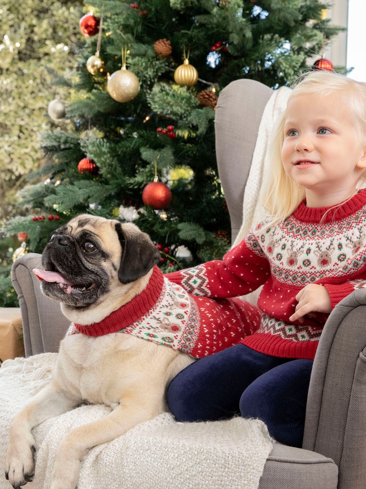 JoJo Maman Bébé Red Reindeer Fair Isle Pets Jumper - Image 2 of 3