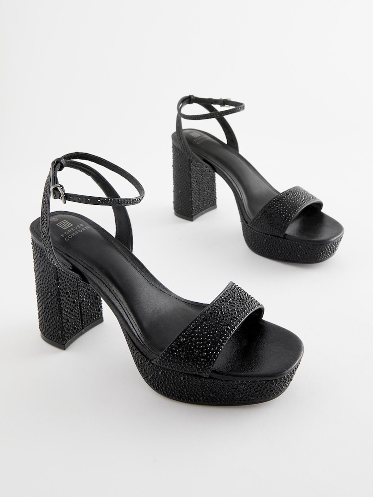 Black Forever Comfort® Bling Platform Sandals - Image 1 of 5 Black Forever Comfort® Bling Platform Sandals - Image 1 of 5
