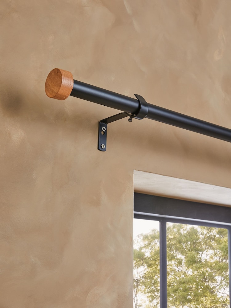 Black Bronx Extendable Wood Stud End Finial 28mm Curtain Pole - Image 2 of 5