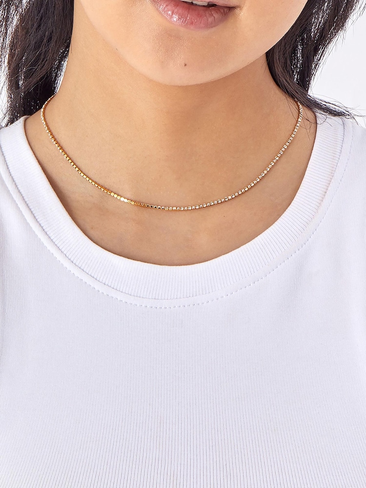 Accessorize 14ct Gold Plated Pearl Sparkle Tennis Necklace - Image 3 of 3