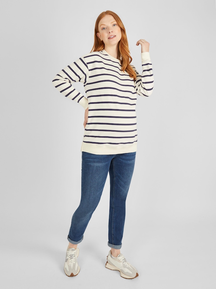 JoJo Maman Bébé Cream & Navy Blue Stripe Maternity & Nursing Sweatshirt - Image 3 of 5
