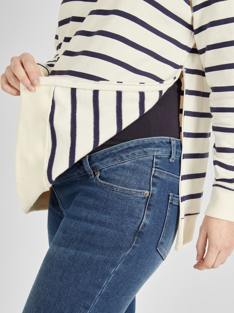 JoJo Maman Bébé Cream & Navy Blue Stripe Maternity & Nursing Sweatshirt - Image 4 of 5
