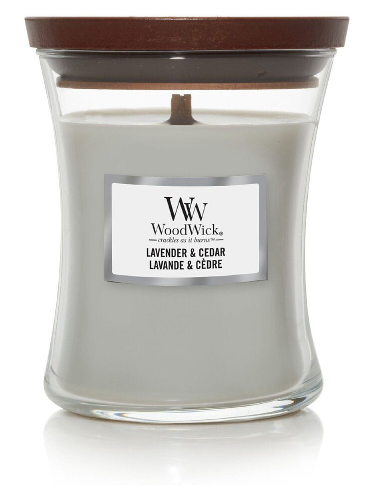 Woodwick Grey Medium Hourglass Scented Candle with Crackle Wick Cedar - Image 2 of 4