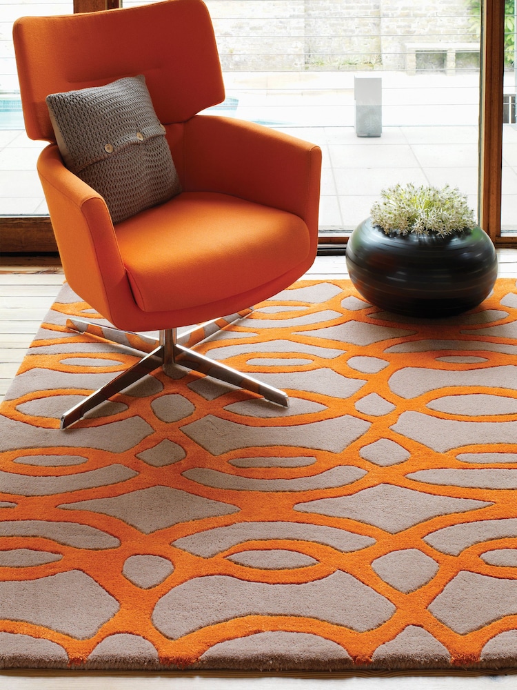 Asiatic Rugs Orange Matrix Geo Wool Rich Rug - Image 1 of 4