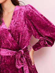 Pink Velvet Mini Wrap Dress - Image 4 of 5