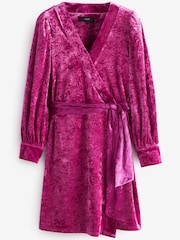 Pink Velvet Mini Wrap Dress - Image 5 of 5