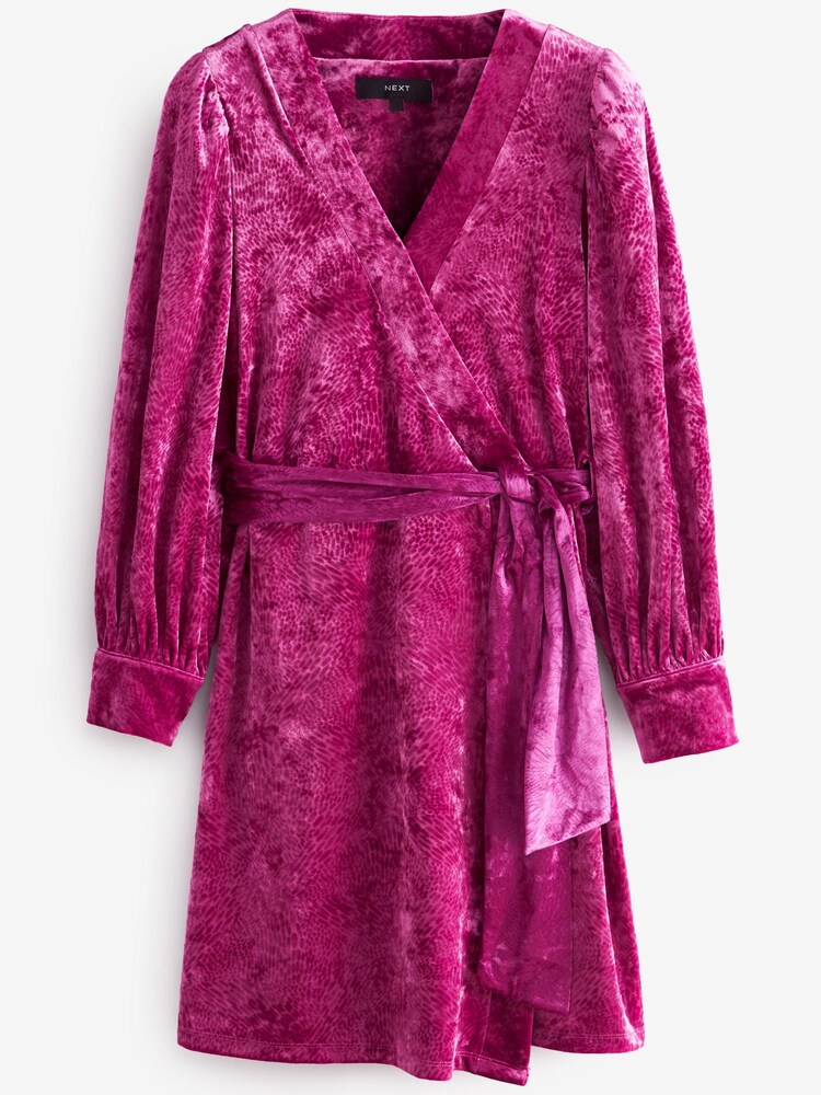 Pink Velvet Mini Wrap Dress - Image 5 of 5