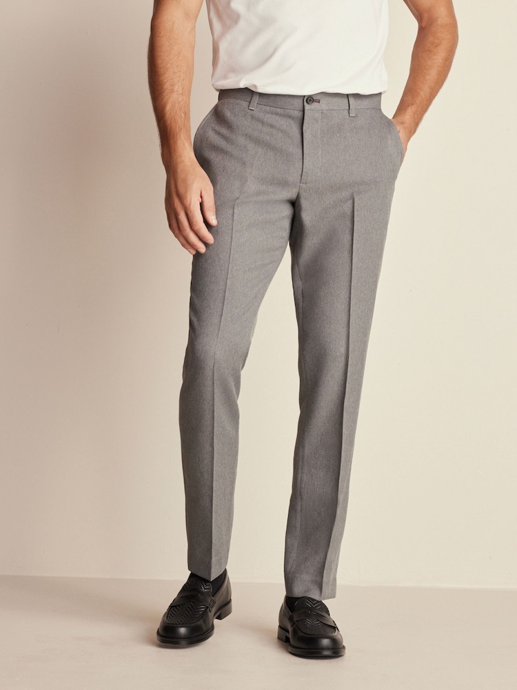 Grey Slim Trimmed Herringbone Textured Trousers - Image 1 of 8