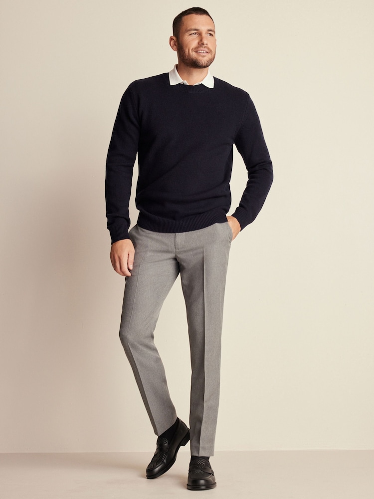 Grey Slim Trimmed Herringbone Textured Trousers - Image 2 of 8 Grey Slim Trimmed Herringbone Textured Trousers - Image 2 of 8