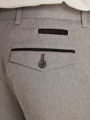 Grey Slim Trimmed Herringbone Textured Trousers - Image 4 of 8