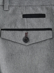 Grey Slim Trimmed Herringbone Textured Trousers - Image 7 of 8