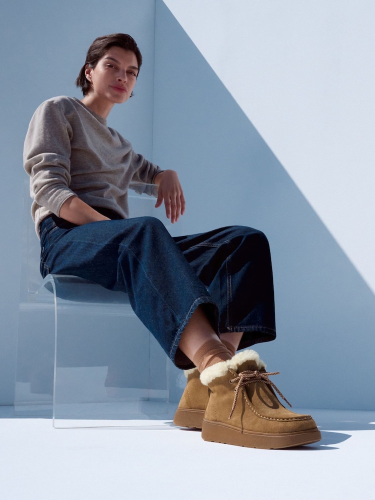 FitFlop Brown Gen-Ff Suede Shearling Lace Up Boots - Image 2 of 7 FitFlop Brown Gen-Ff Suede Shearling Lace Up Boots - Image 2 of 7
