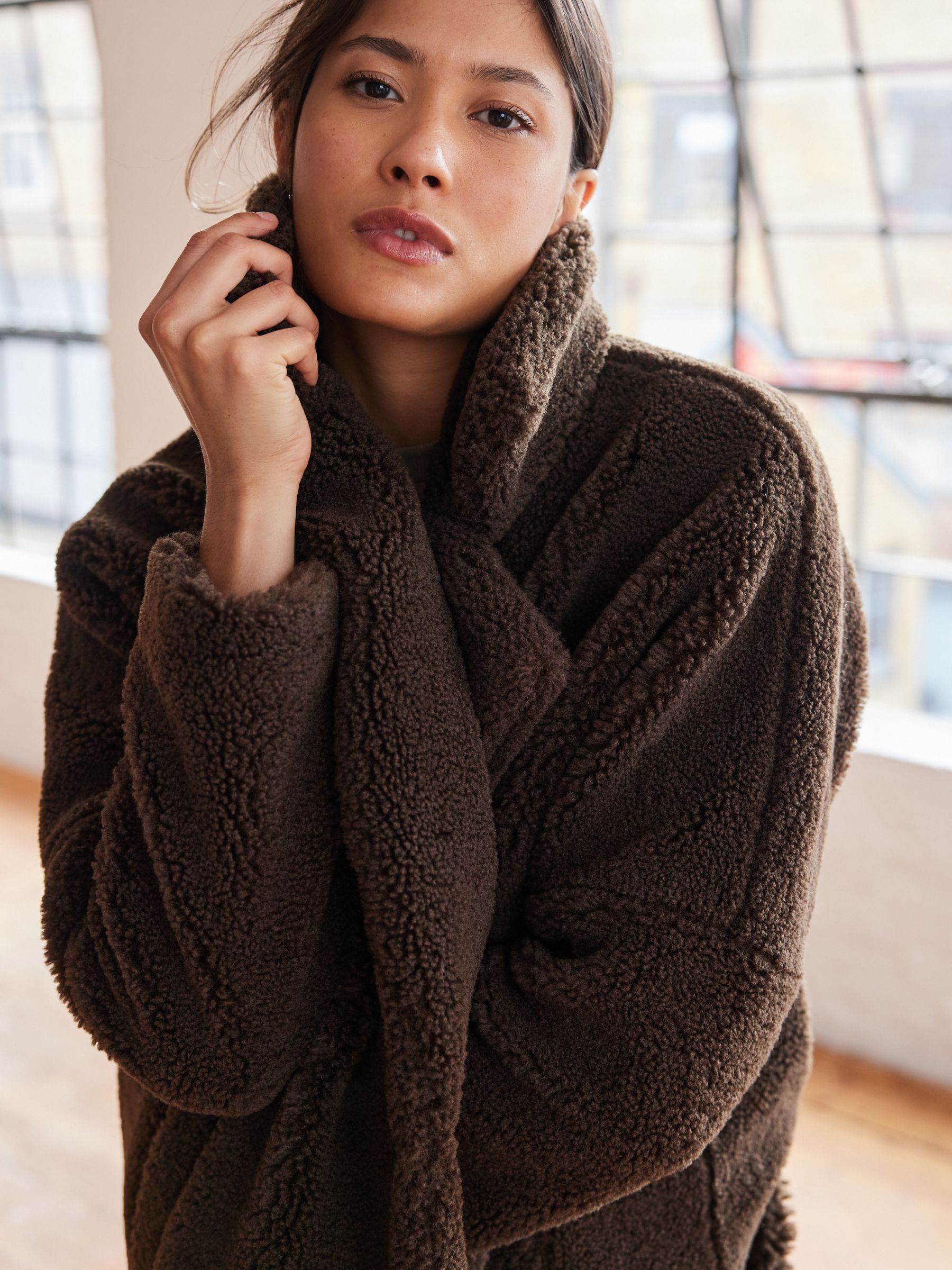 Buy Brown Teddy Borg Long Coat from Next Belgium
