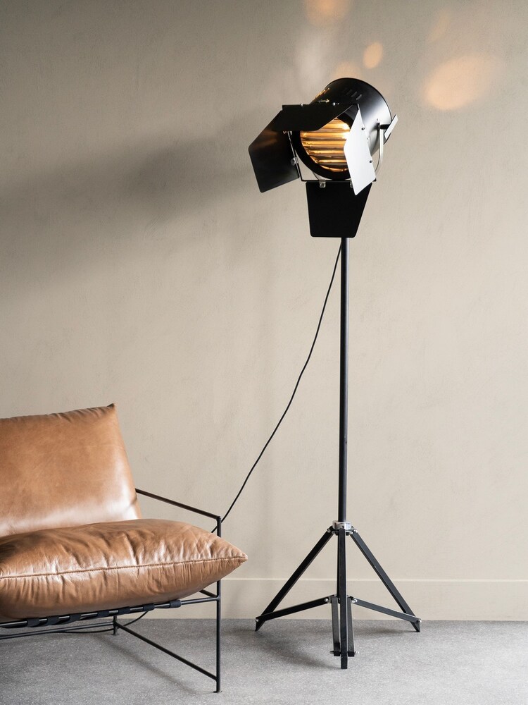 Libra Interiors Black Clarky Spotlight Tripod Floor Lamp - Image 1 of 3