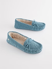Blue Towelling Moccasins Slippers - Image 1 of 6