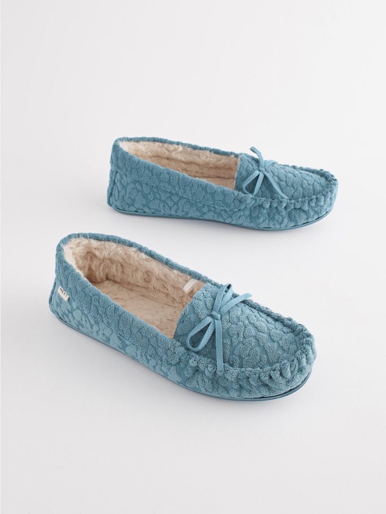 Blue Towelling Moccasins Slippers - Image 1 of 6