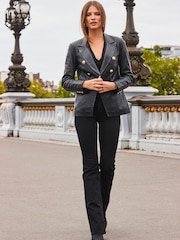 Sosandar Black Leather Blazer With Gold Button - Image 5 of 5