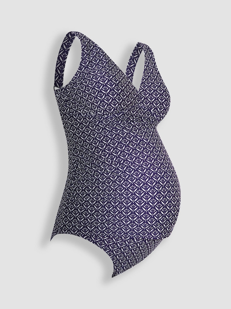 JoJo Maman Bébé Navy Blue Batik Print V-Neck Batik Maternity Tankini Set - Image 2 of 6