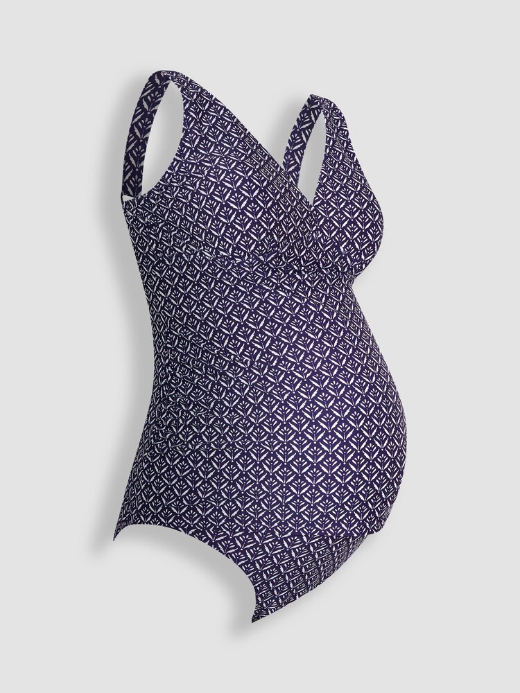 JoJo Maman Bébé Navy Blue Batik Print V-Neck Batik Maternity Tankini Set - Image 2 of 6 JoJo Maman Bébé Navy Blue Batik Print V-Neck Batik Maternity Tankini Set - Image 2 of 6