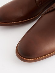 Dark Tan Brown Regular Fit Contrast Sole Leather Derby Shoes - Image 4 of 6