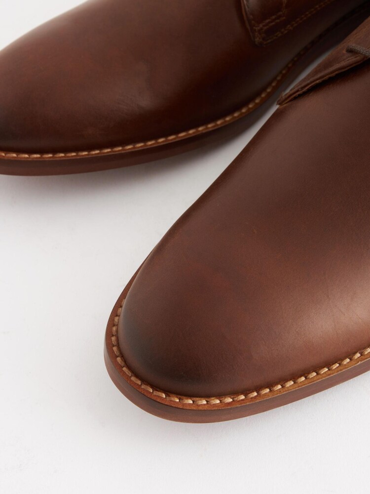 Dark Tan Brown Regular Fit Contrast Sole Leather Derby Shoes - Image 4 of 6