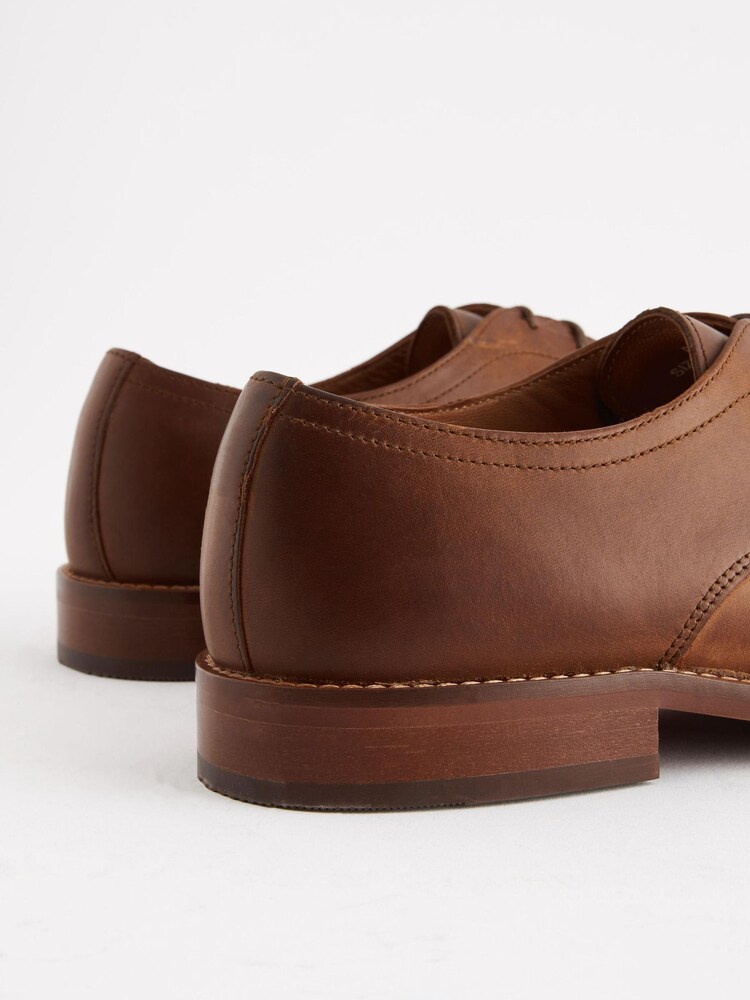 Dark Tan Brown Regular Fit Contrast Sole Leather Derby Shoes - Image 5 of 6