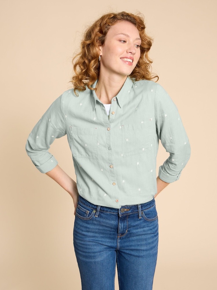White Stuff Green Cotton Sophie Shirt - Image 4 of 7