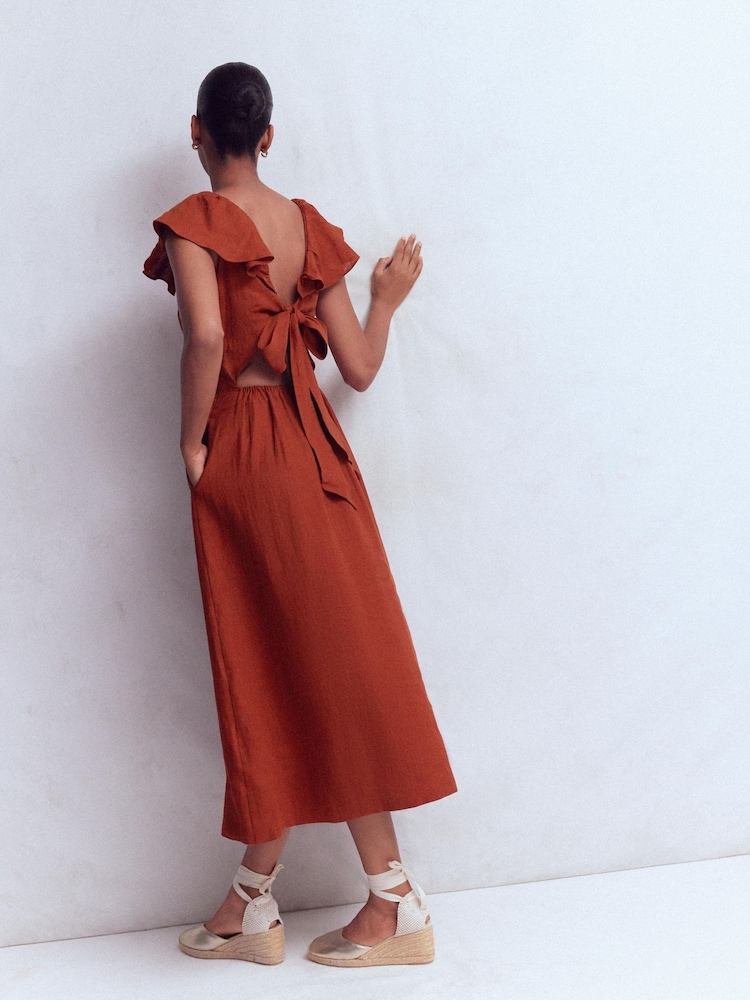 Boden Brown Mega Ruffle Linen Dress - Image 2 of 4