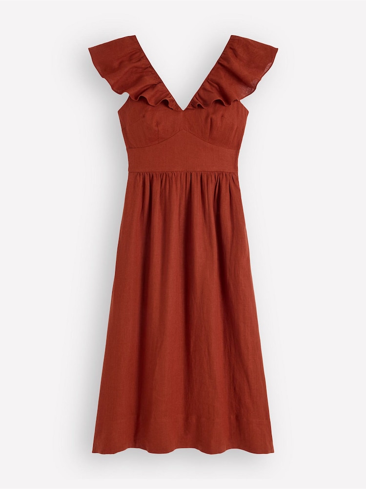 Boden Brown Mega Ruffle Linen Dress - Image 4 of 4