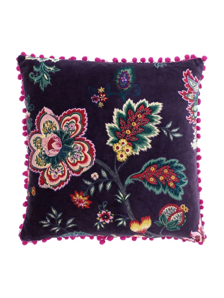 Riva Paoletti Damson Purple Palampur Floral Polyester Filled Cushion - Image 1 of 3
