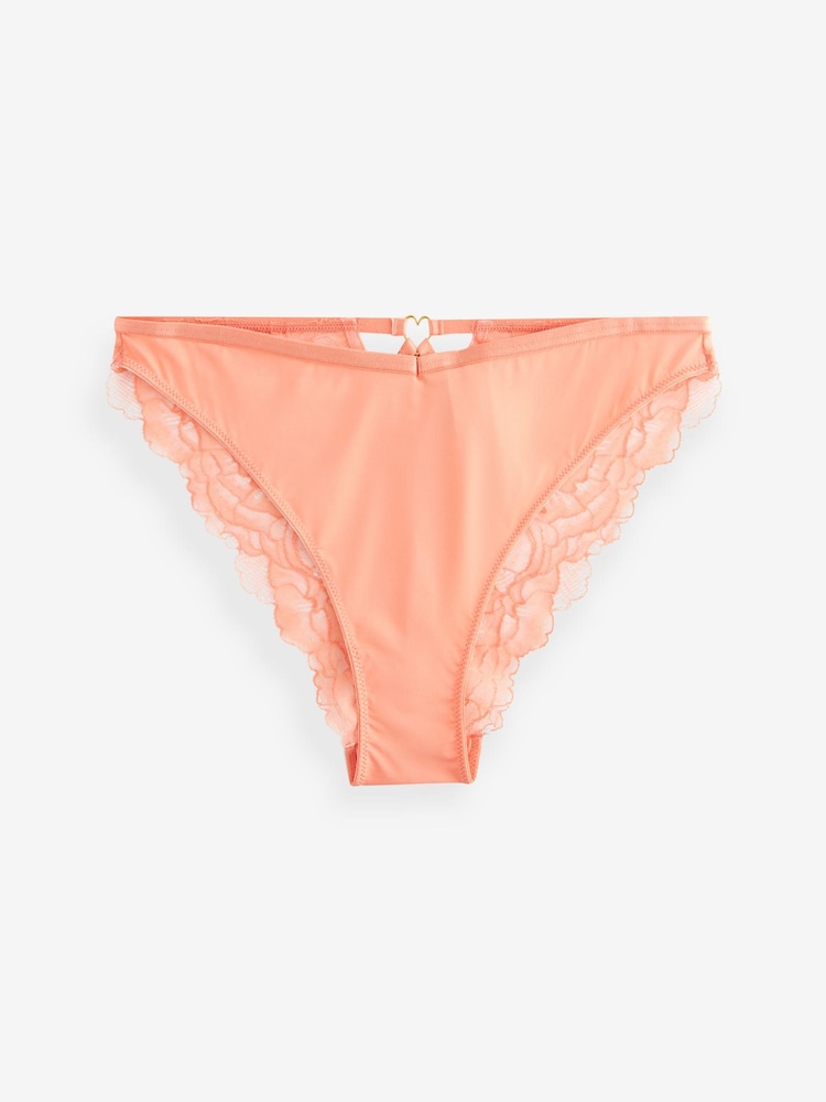 Peach Pink Brazilian Heart Trim Lace Back Knickers - Image 4 of 4