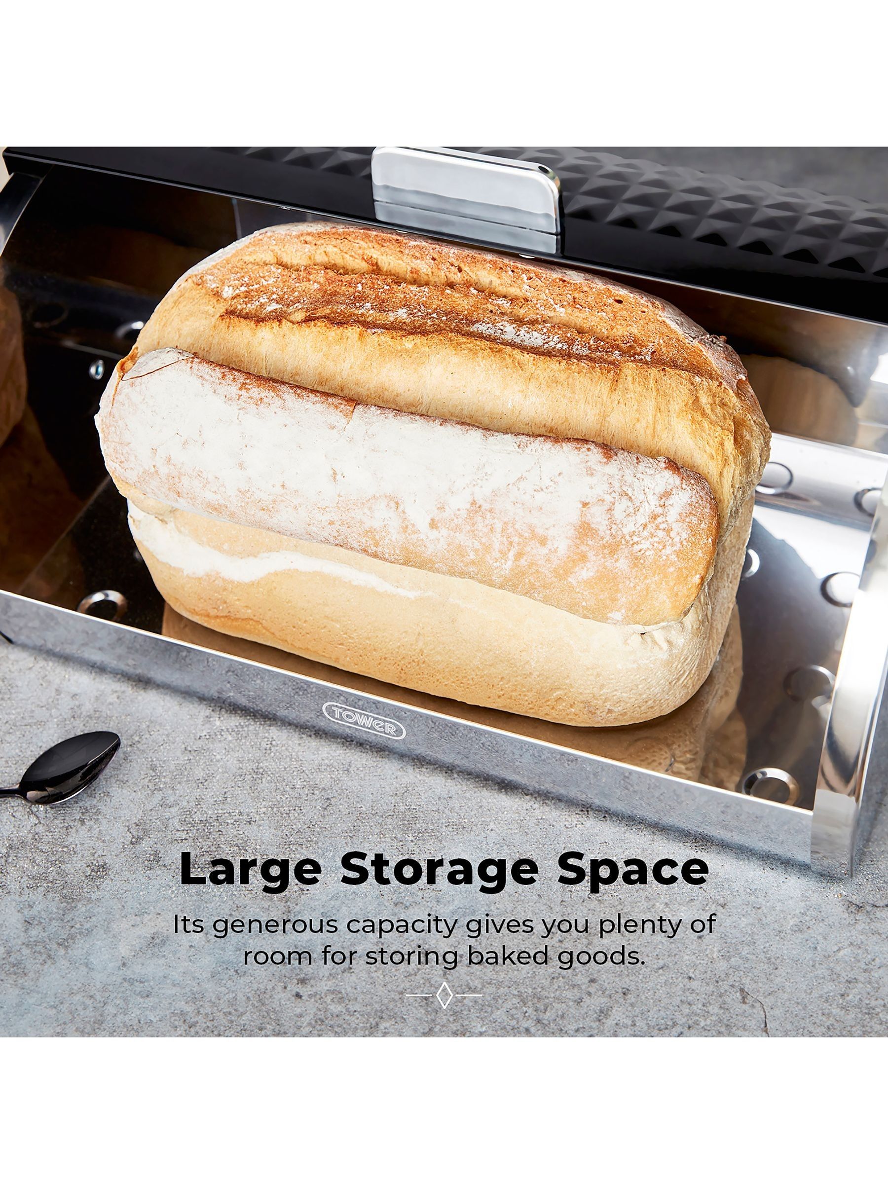 Tower T826206BLK Solitaire Bread Bin, Stainless Steel, Black - Image 9