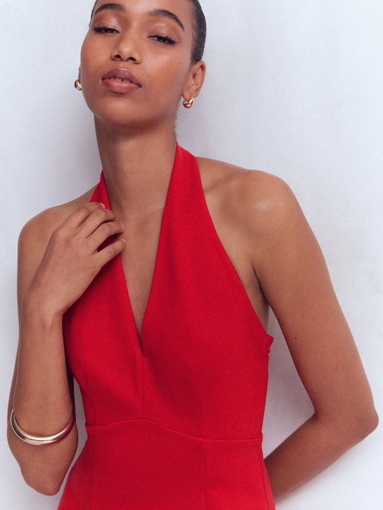 Boden Red Halter Neck Jersey Maxi Dress - Image 2 of 5