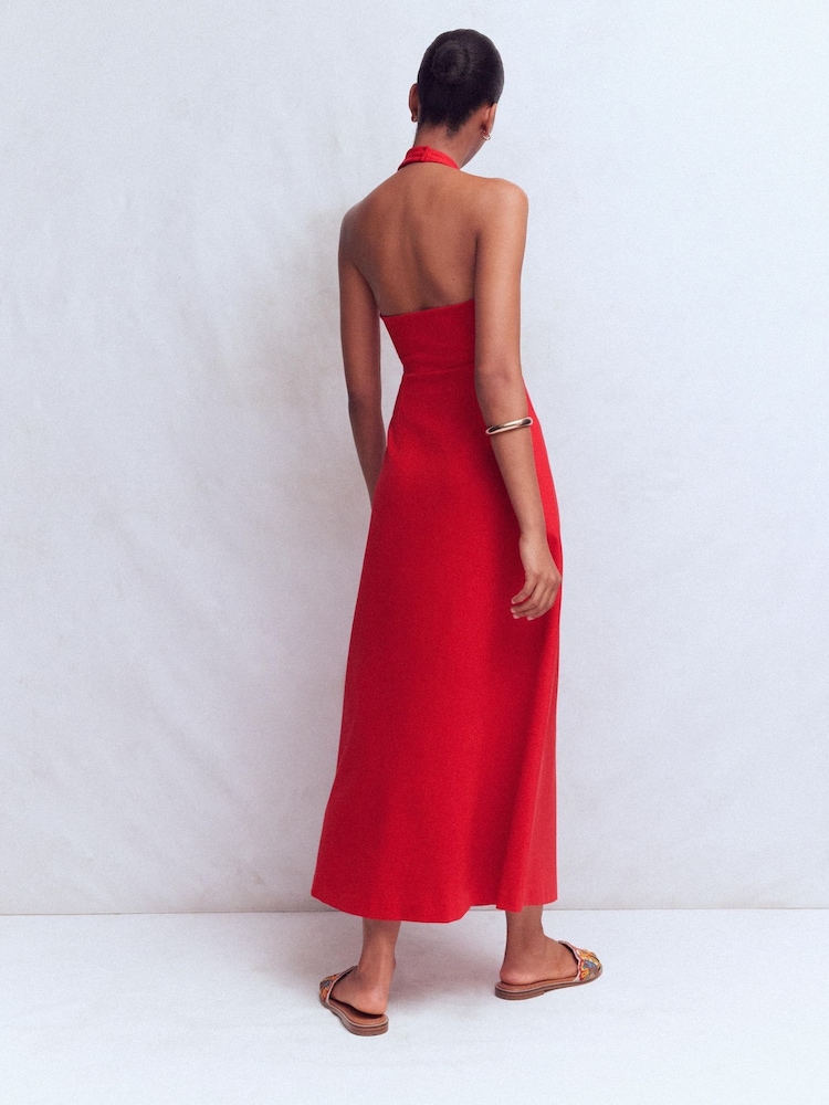 boden halter neck dress Rosa Halter Linen Midi Dress - Burnt Orange