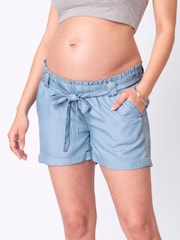 Seraphine Maternity Blue Underbump Drawstring Shorts - Image 1 of 5